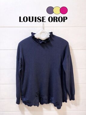 LOUISE OROP – Navy Sweater with Satin Ruffle Collar (Size S/M)